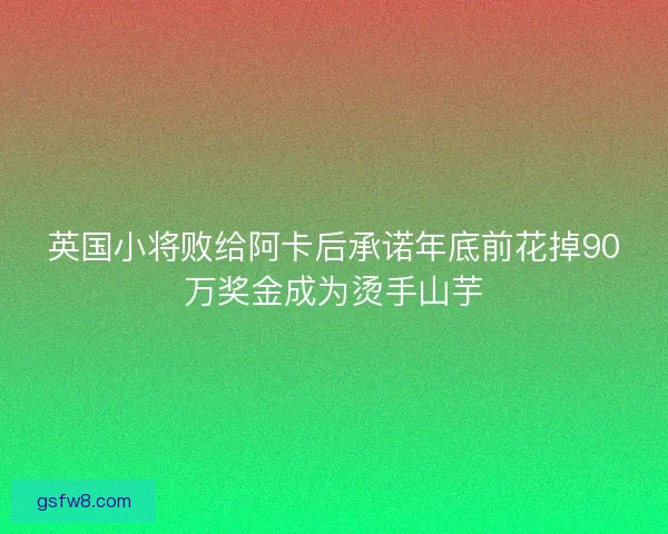英国小将败给阿卡后承诺年底前花掉90万奖金成为烫手山芋