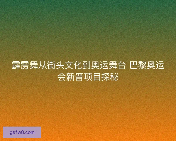 霹雳舞从街头文化到奥运舞台 巴黎奥运会新晋项目探秘